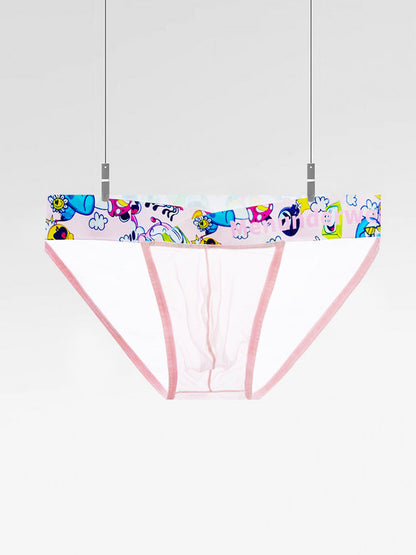 2 Pack Men's High-Cut Cartoon Waistband Breathable Semi-Transparent Bikini