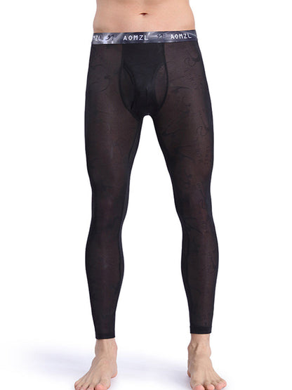 Men's Sexy Transparent Ice Silk Jacquard Seamless Tights Warm Pants