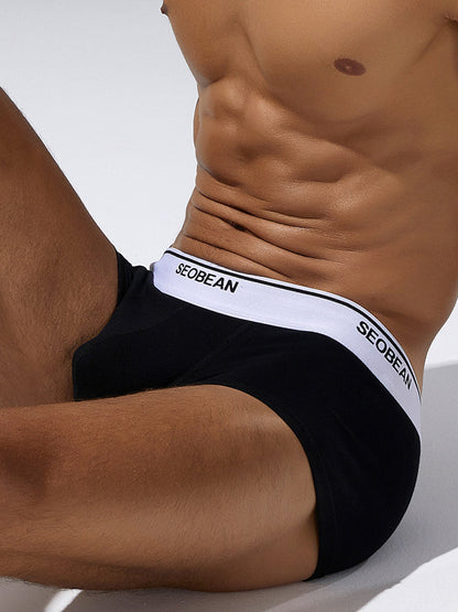 2 Pack Men's Cotton-Spandex Blend Solid Color Elastic Breathable Trunks