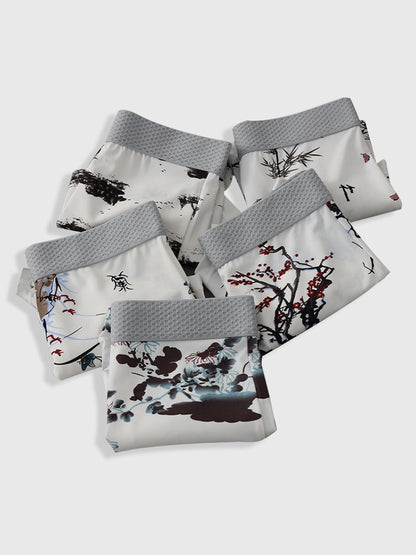 2 Pack Men's U-Pouch Side Vent Printed Trunks