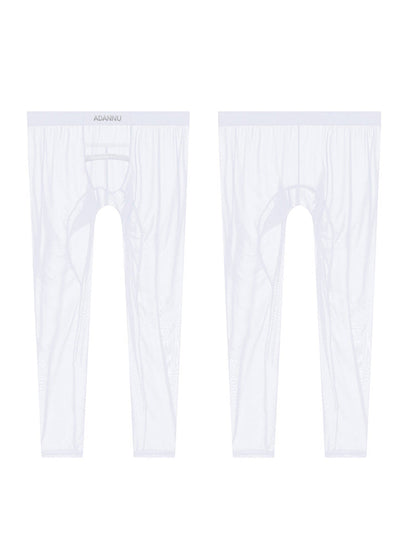 Men's Breathable Semi-transparent Sexy Black Silk Large Pouch Leggings