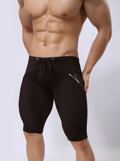 Men's Athletic Compression Tight Shorts with Drawstring