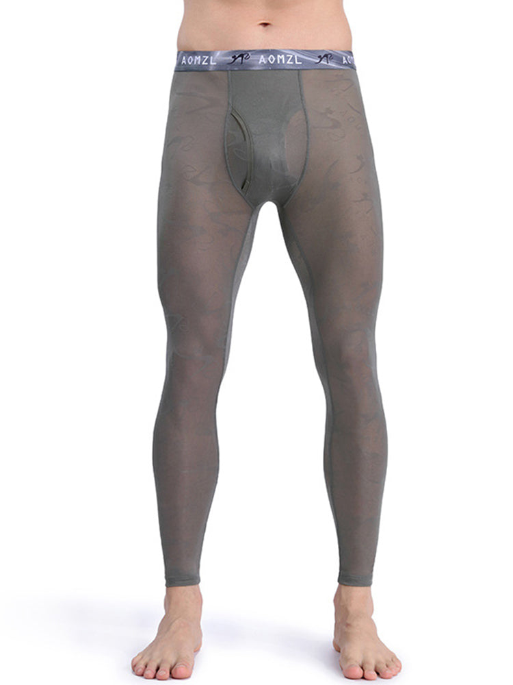 Men's Sexy Transparent Ice Silk Jacquard Seamless Tights Warm Pants