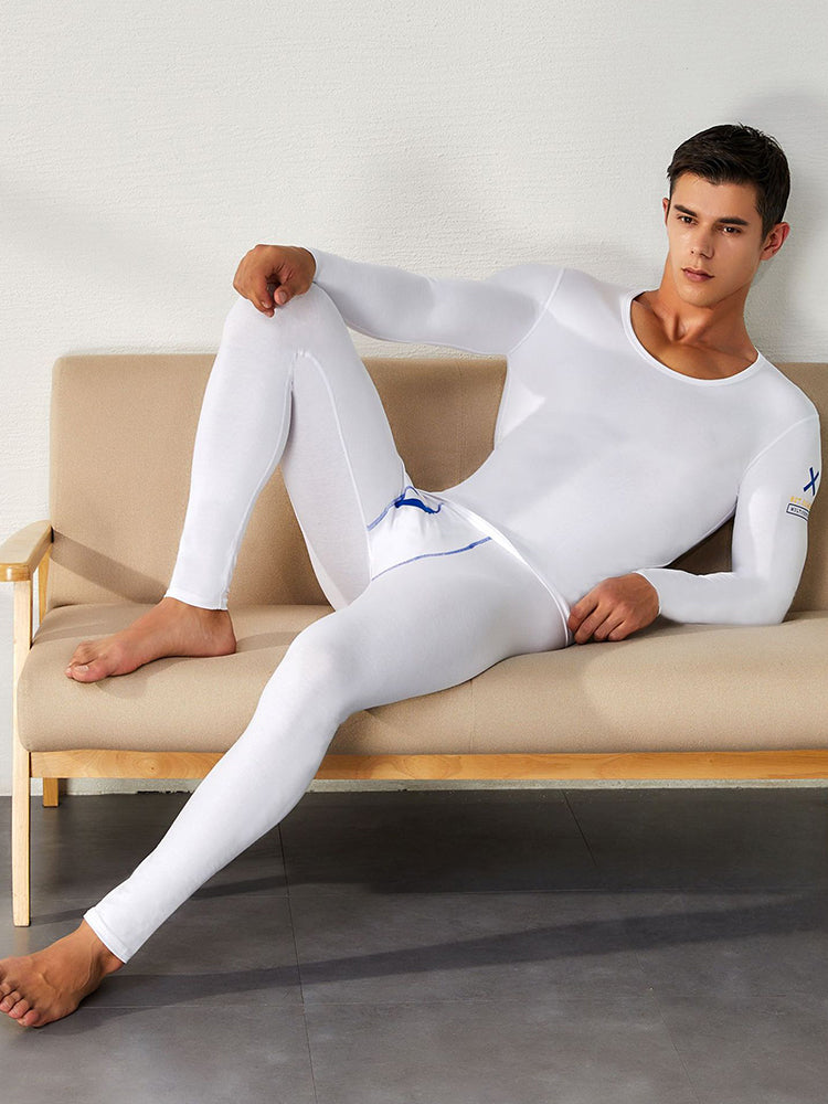 Men's Splicing Lines Cotton Thermal Underwear Set
