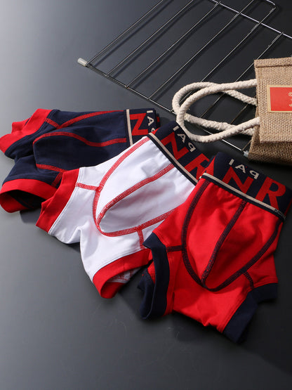 3 Pack Men's Spliced Color Breathable Cotton Trunks