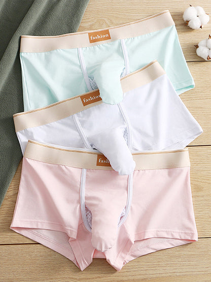 3 Pack Men's Elephant Trunks Gun and Bullet Separation Solid Color Cotton Sexy Boxer Briefs