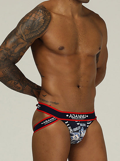 3-pack Men's Low-rise Wide-hem Elastic Printed Hip-baring Thongs