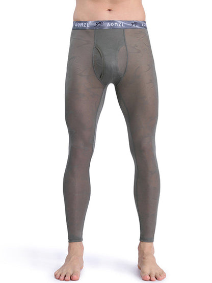 Men's Sexy Transparent Ice Silk Jacquard Seamless Tights Warm Pants