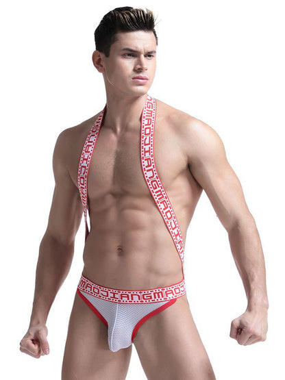 Men's Sexy Mesh U-convex Large Pouch Breathable Vest One-piece Suspender T-back