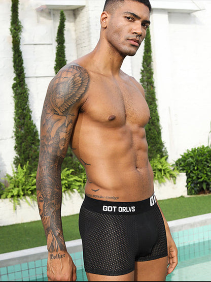 2 Pack Men's Sexy Transparent Seamless Mesh Solid Color Breathable Trunks & Bikini