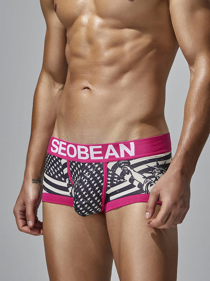 2 Pack Men's Statue of Liberty Print Comfortable and Breathable Trunks