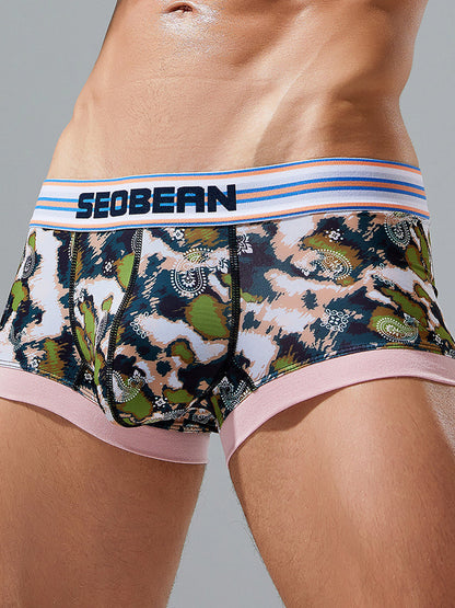 Men's Stylish Printed Trunks with Paisley and Camouflage Design