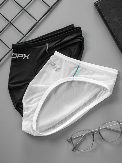 2 Pack Men's Ice Silk Single Layer U-Convex Low-Rise Sexy Semi-Transparent Bikini