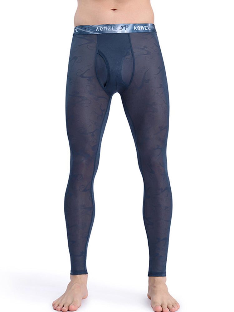 Men's Sexy Transparent Ice Silk Jacquard Seamless Tights Warm Pants