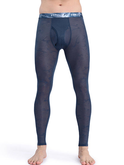 Men's Sexy Transparent Ice Silk Jacquard Seamless Tights Warm Pants