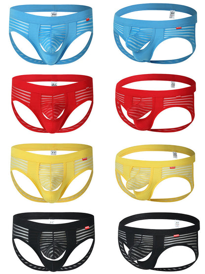 Men's Sexy Striped Hollow Jockstrap With Separate Pouch
