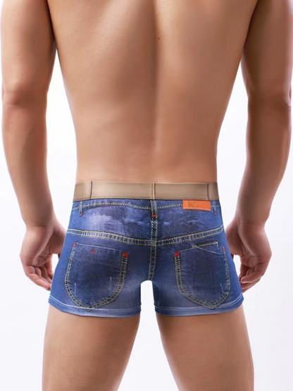 2 Pack Men's Denim Printed Cotton Boxer Briefs