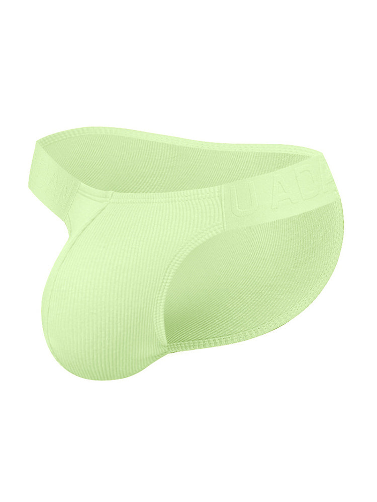 2 Pack Men's Solid Color Ribbed Cotton Sports Butt-Lifting Bikini