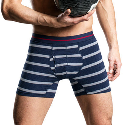 Men's Cotton Striped Boxer Brifs Fly Front with Pouch