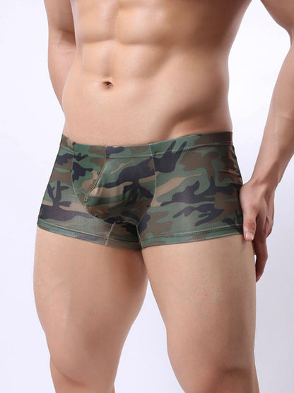 Men's Camo Print Trunks With U Convex Front Pouch