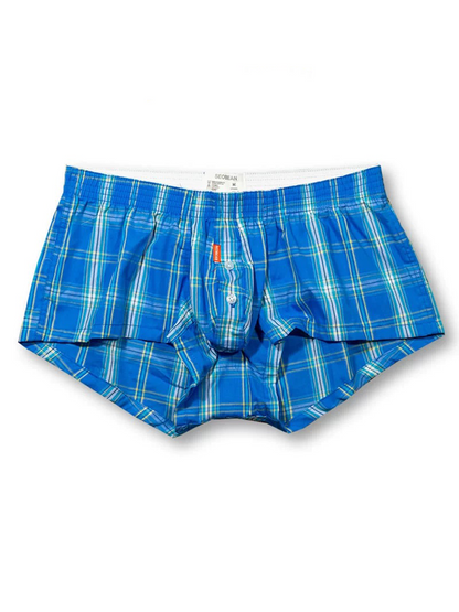 Men's Classic Plaid Cotton Trunks With Button Fly