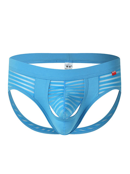 Men's Sexy Striped Hollow Jockstrap With Separate Pouch