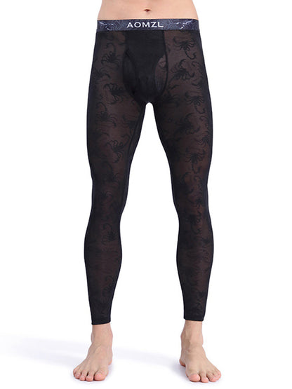 Men's Sexy Transparent Ice Silk Jacquard Seamless Tights Warm Pants