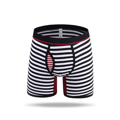 Men's Fly Front with Pouch Striped Cotton Boxer Briefs