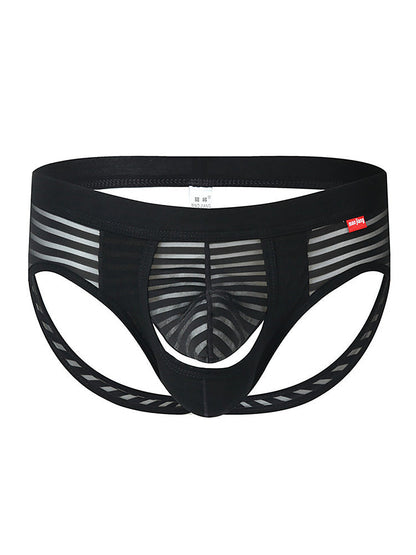 Men's Sexy Striped Hollow Jockstrap With Separate Pouch
