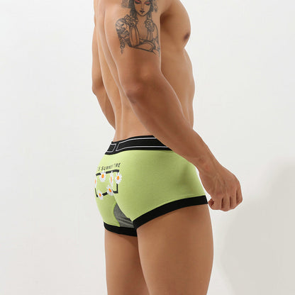 Men's Printed Cotton Low-Rise Bulge Pouch Boxer Briefs