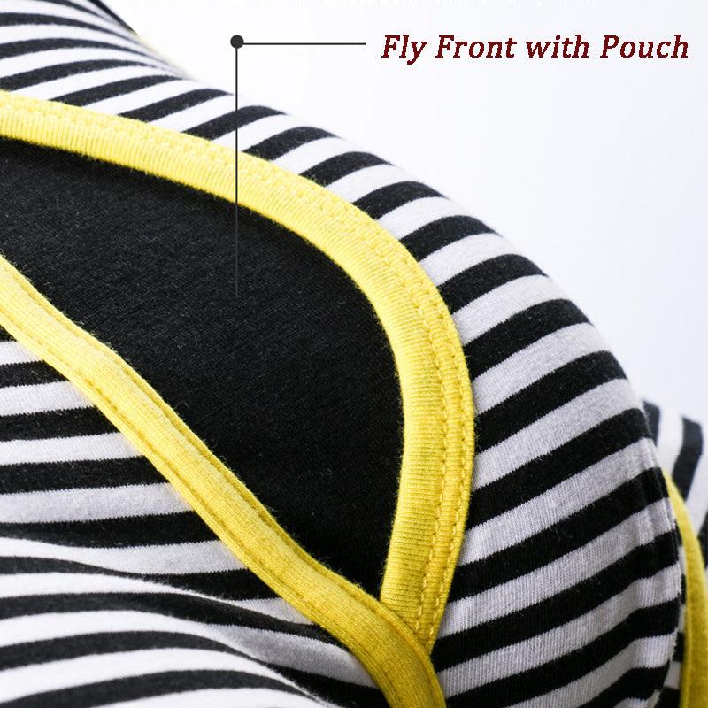 Men's Fly Front with Pouch Striped Cotton Boxer Briefs