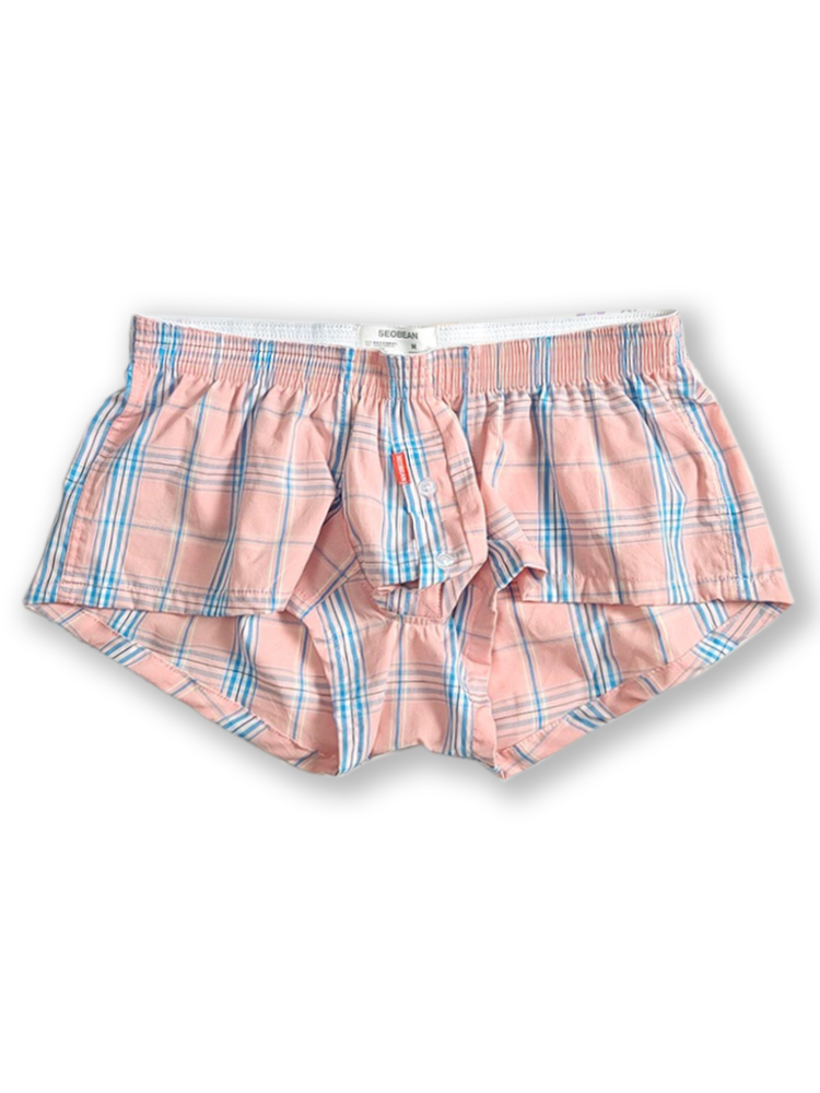Men's Classic Plaid Cotton Trunks With Button Fly