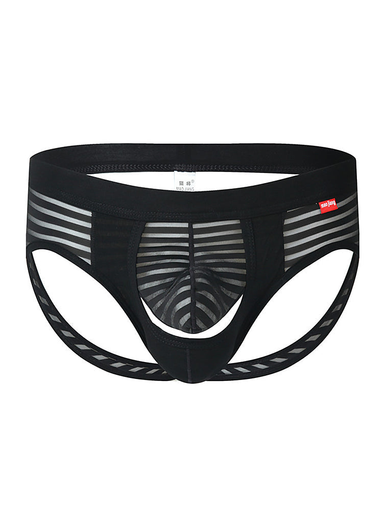 Men's Sexy Striped Hollow Jockstrap With Separate Pouch