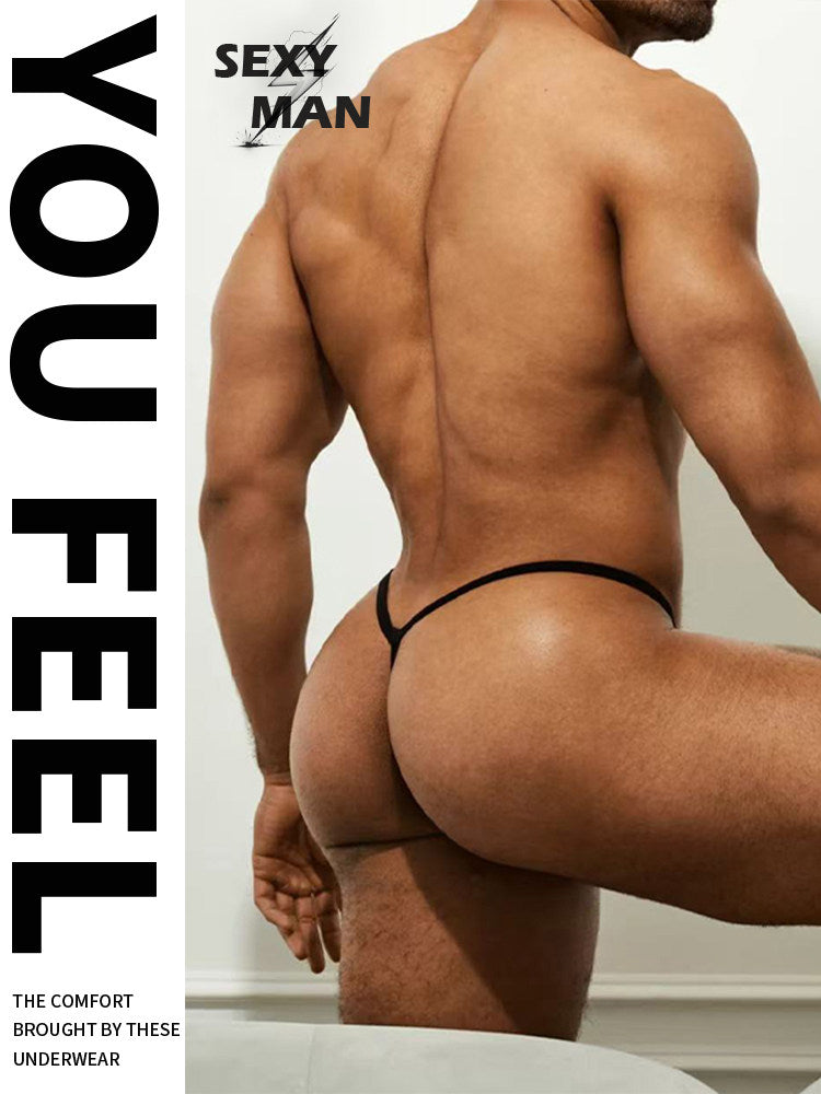 Breathable Solid Color Men's Thong Low Waist Seamless T-back Underwear for Daily Wear