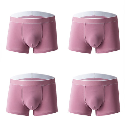 4Pcs Men's Cotton Solid Mid-rise Trunks