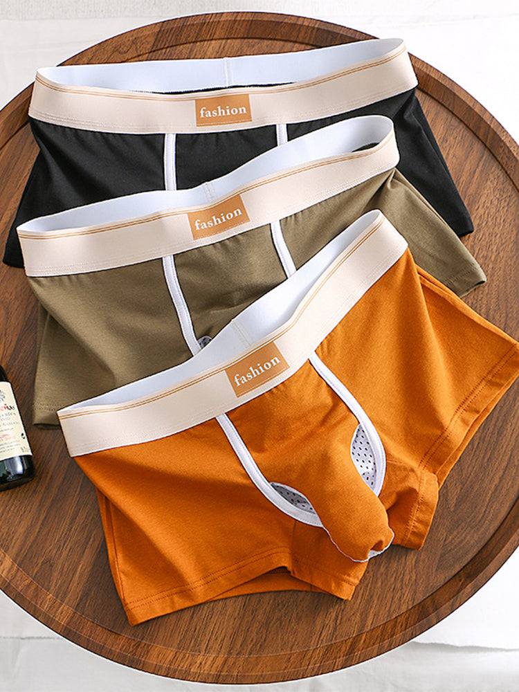 3 Pack Men's Elephant Trunks Gun and Bullet Separation Solid Color Cotton Sexy Boxer Briefs