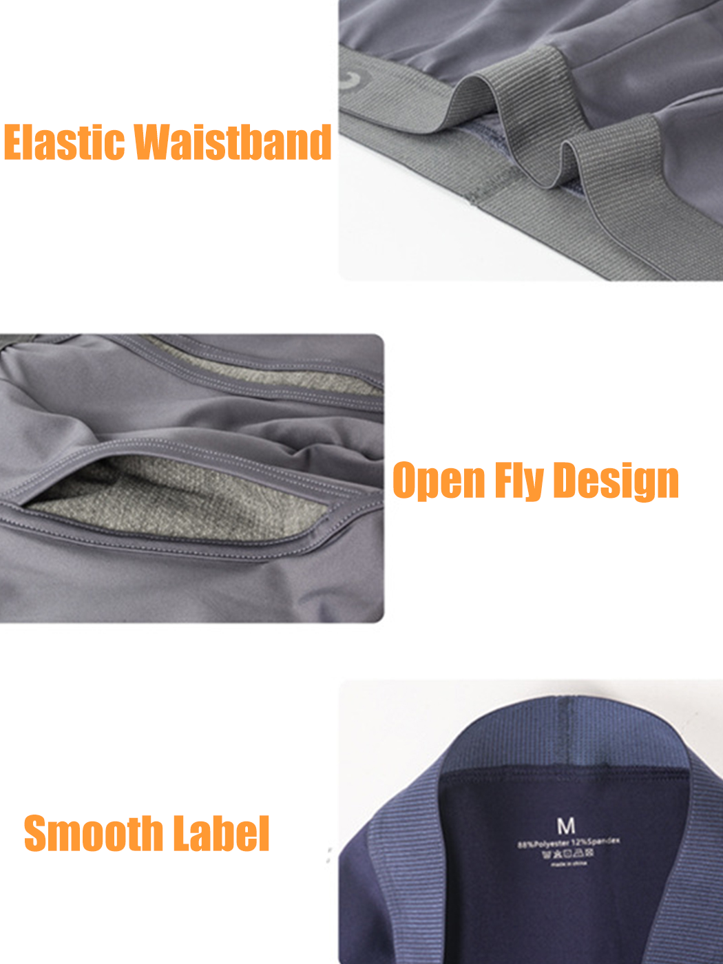 Breathable Sports Boxer Briefs with Open Fly