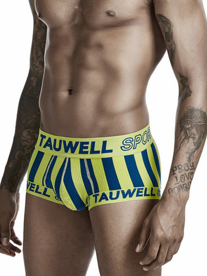 Mens Striped Support Pouch Boxer Briefs With Fly
