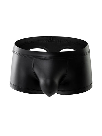 2-pack Men's Leather Hollow Hip-revealing Large Pouch Boxer Briefs