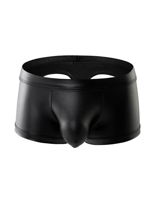 2-pack Men's Leather Hollow Hip-revealing Large Pouch Boxer Briefs