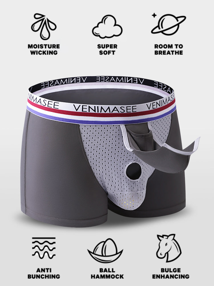 3 Pack Men's Breathable Divided Double Pouch Boxer Briefs