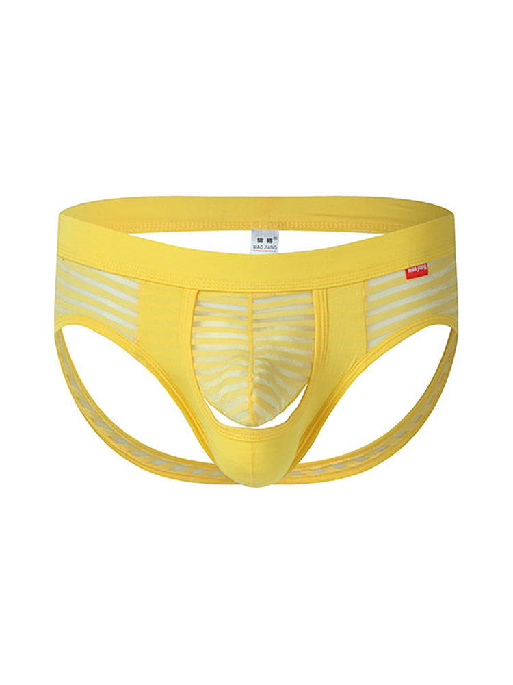 Men's Sexy Striped Hollow Jockstrap With Separate Pouch