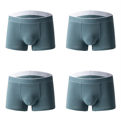 4Pcs Men's Cotton Solid Mid-rise Trunks