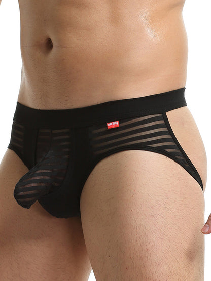 Men's Sexy Striped Hollow Jockstrap With Separate Pouch