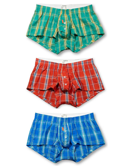 Men's Classic Plaid Cotton Trunks With Button Fly