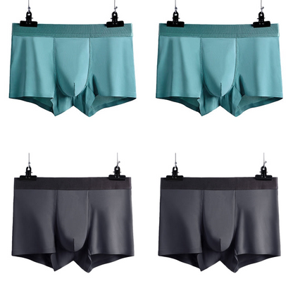 4 Pcs Seamless Ice Silk Solid Men's Boxer Briefs Set