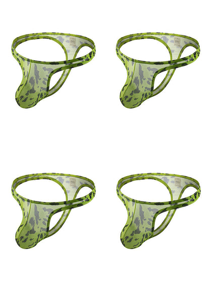 4 Pack Leopard Print See-through Mesh Thongs