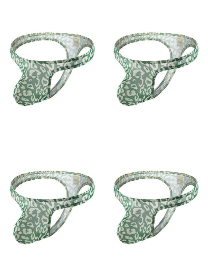 4 Pack Leopard Print See-through Mesh Thongs
