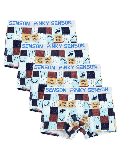 4 Pack Men's Checkered Pattern Cotton Trunks