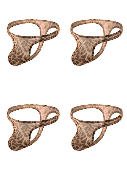 4 Pack Leopard Print See-through Mesh Thongs